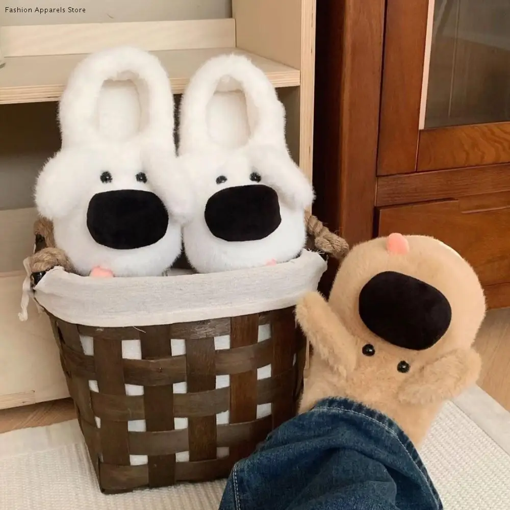 

Cozy Creative Big Nose Puppy Slippers Thick Sole Fluffy Plush Dog Shape Slippers Soft Non-Slip Winter Home Slippers Girls