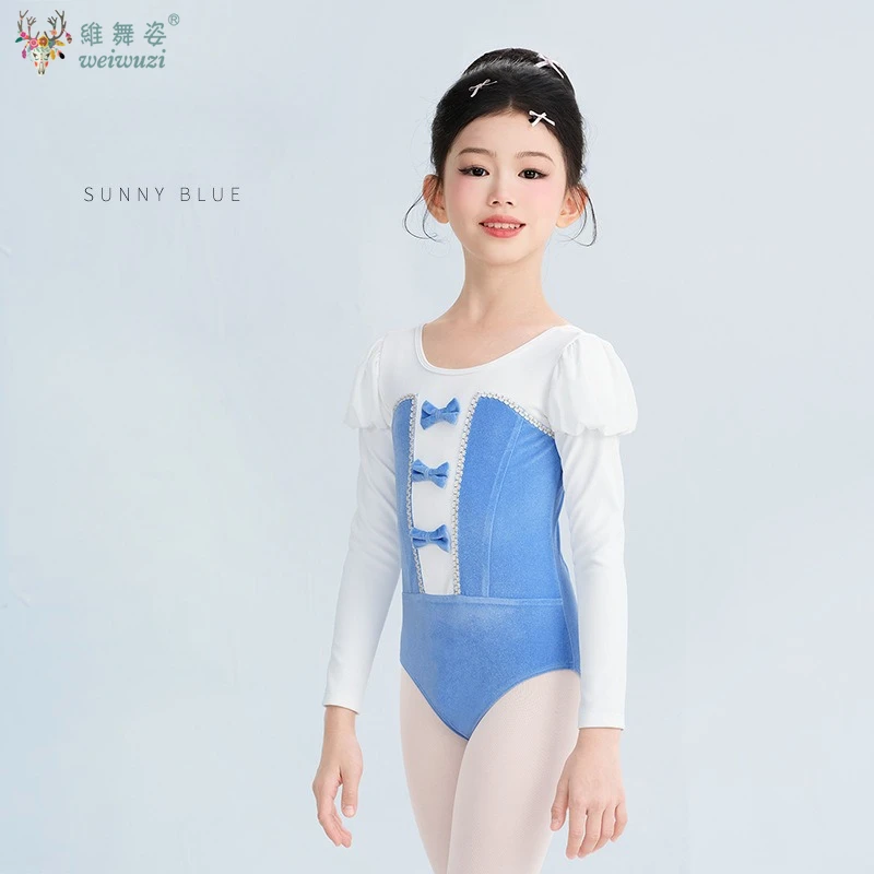 ชุดเต้นรำเด็ก ชุดบัลเล่ต์กำมะหยี่ ชุดฝึกซ้อมเต้นรำเด็กผู้หญิง แขนยาว ชุดยิมนาสติก ชุดบัลเล่ต์