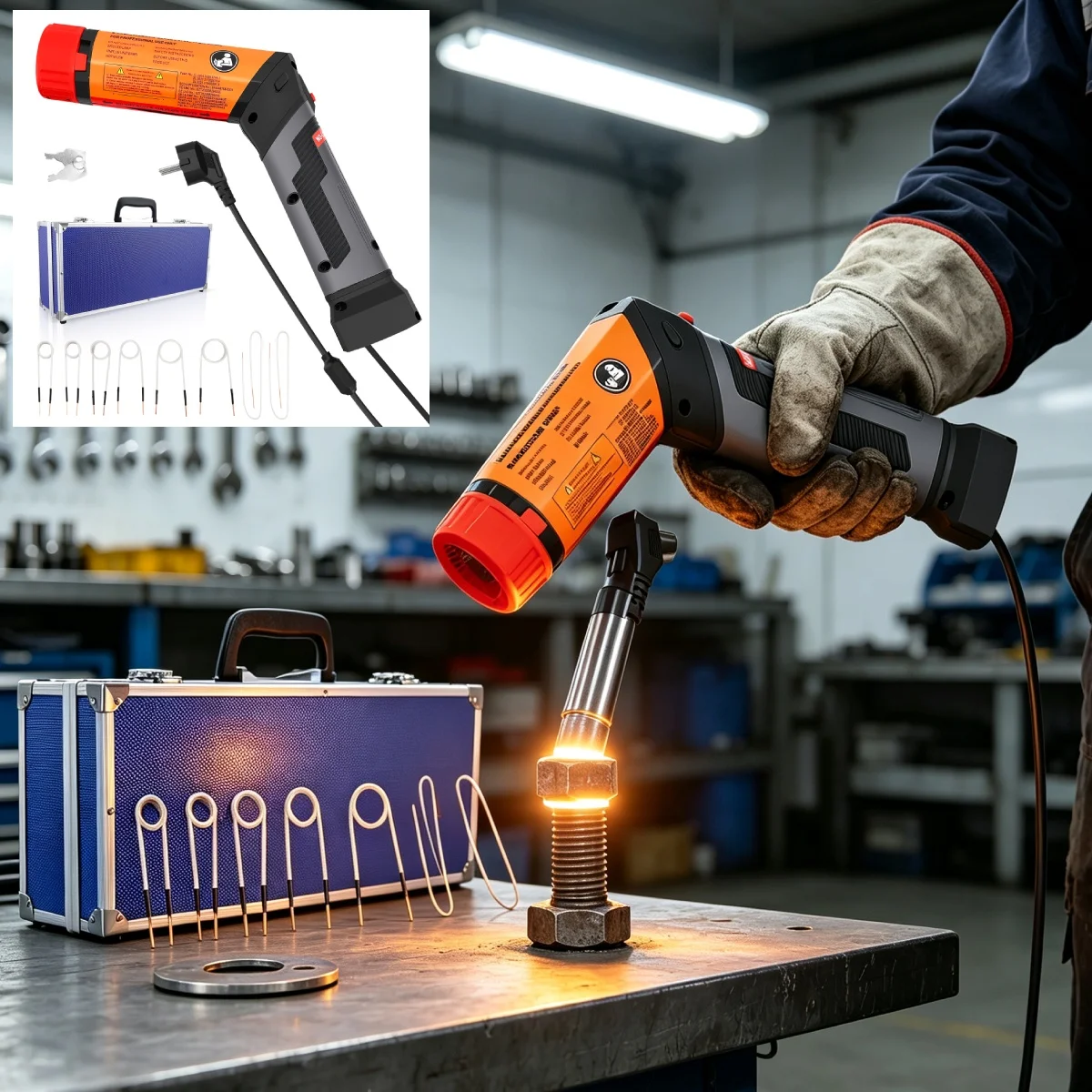 Riscaldatore a Induzione Magnetica Rotante da 1100W, Strumento Portatile per Riparazioni Auto, Riscaldatore per Viti e Dadi con 8 Bobine, 220V Opzionale
