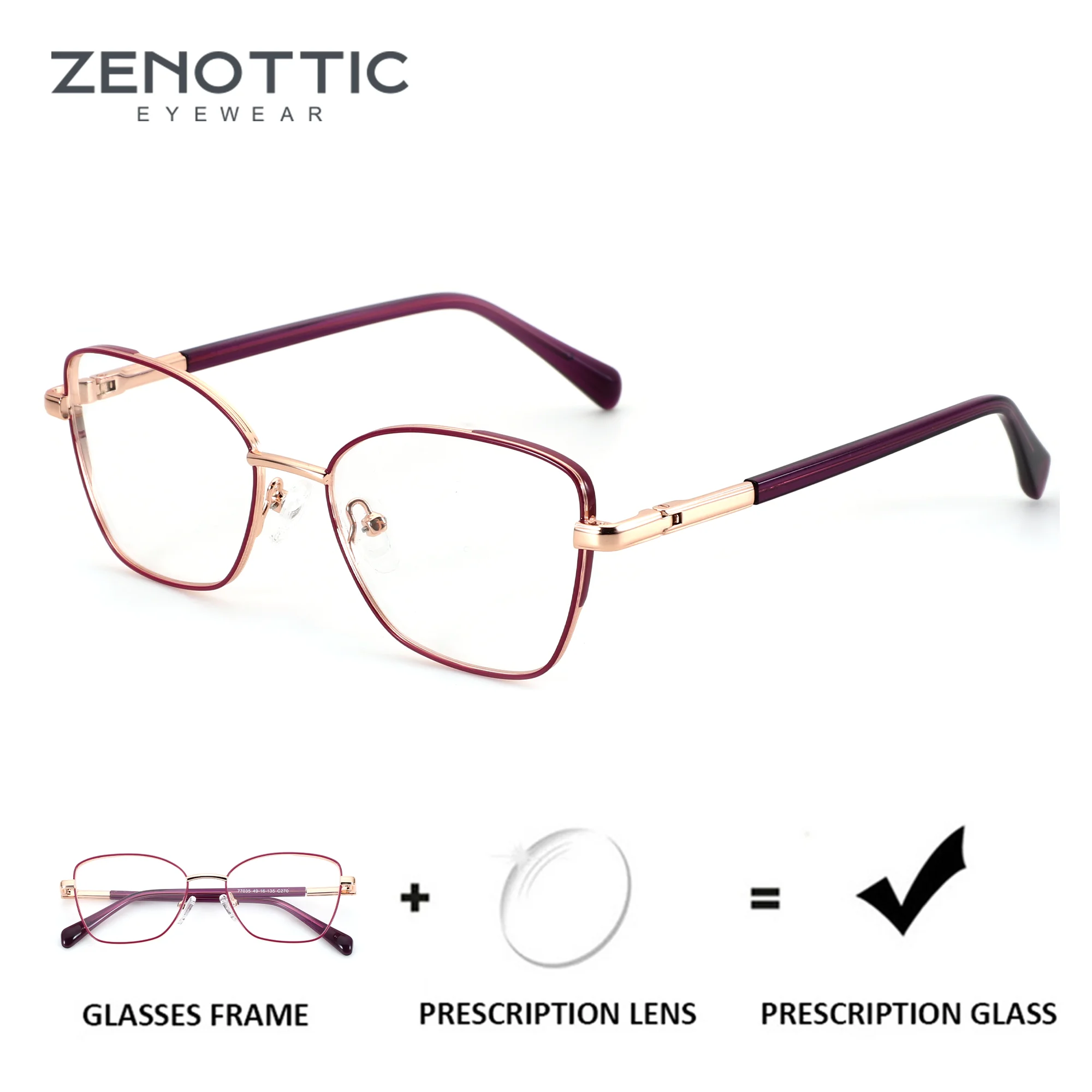 

ZENOTTIC (XS Size) Trend Butterfly Prescription Glasses For Women Metal Progressive Photochromic Multifocal Optical Eyewear