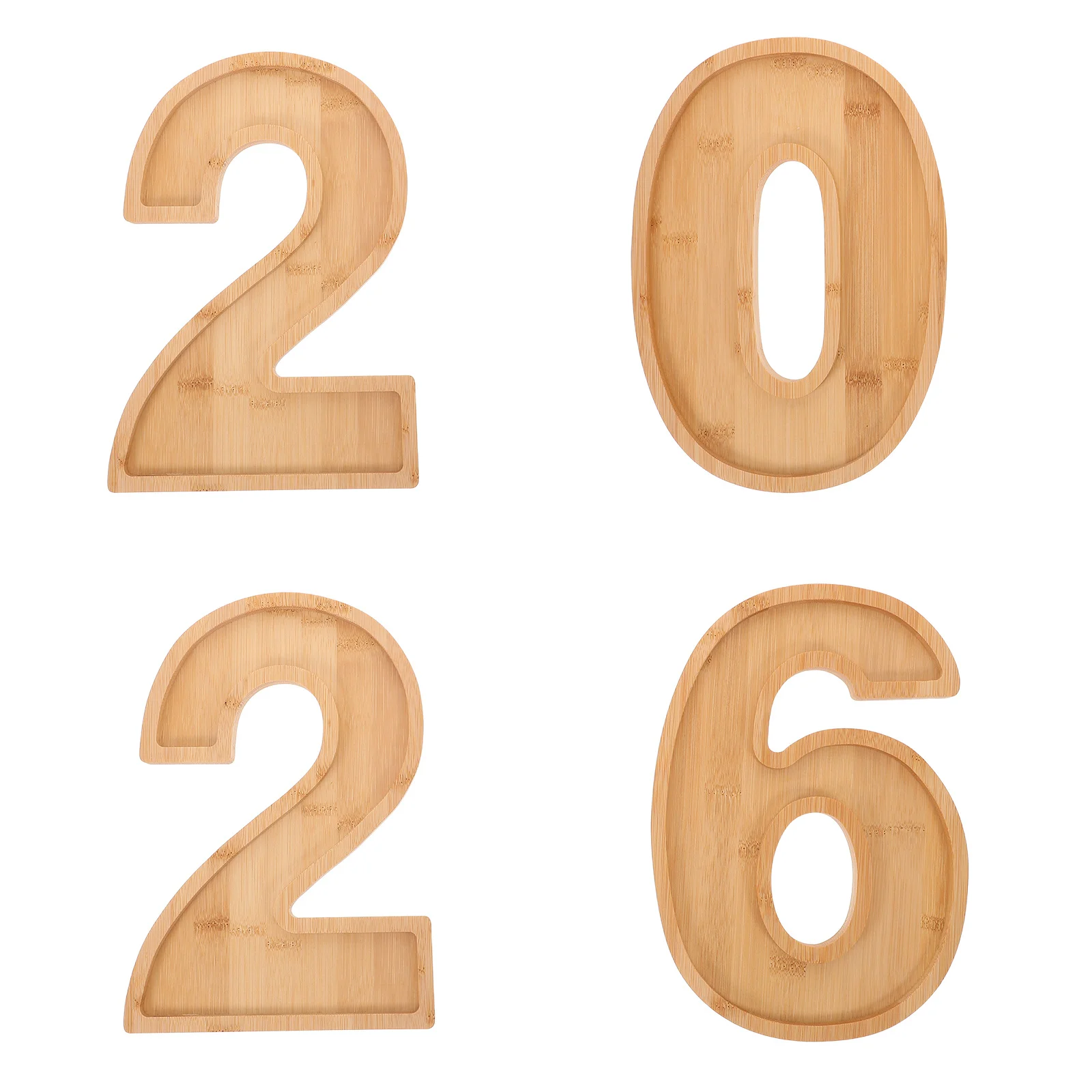 

4pcs Wooden Snack Serving Tray 2026 Number Shaped Platters For New Year Party Centerpiece Holiday Grazing Platter Cheese Fruit