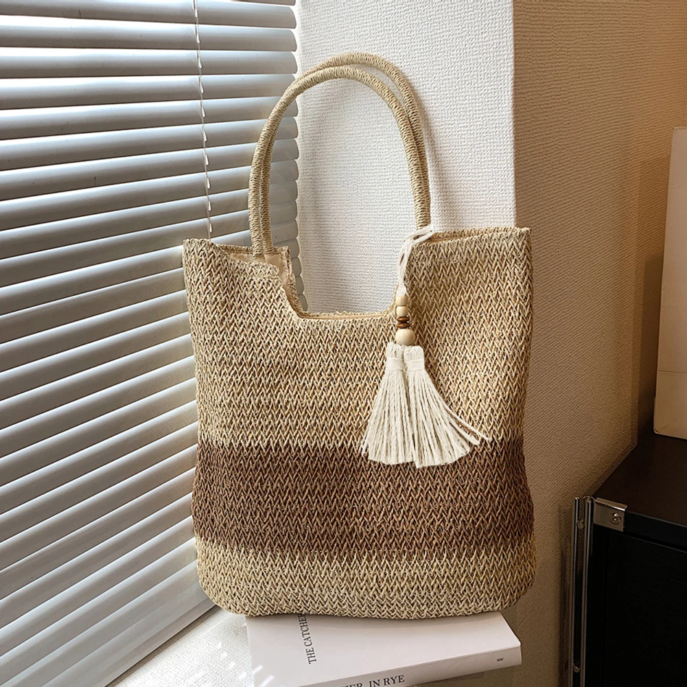 Straw Beach Bag Summer Woven Tote Bag with Tassels Large Shoulder Bag for Women Straw Purses and Handbags Rattan Boho Bag Raffia