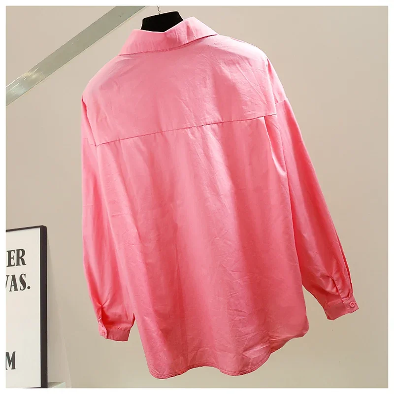 Heavy Industry Manual Beaded Pointed Collar Casual Loose Cotton Long Sleeve Shirt Fashionable Temperament Slimming Trendy Tops