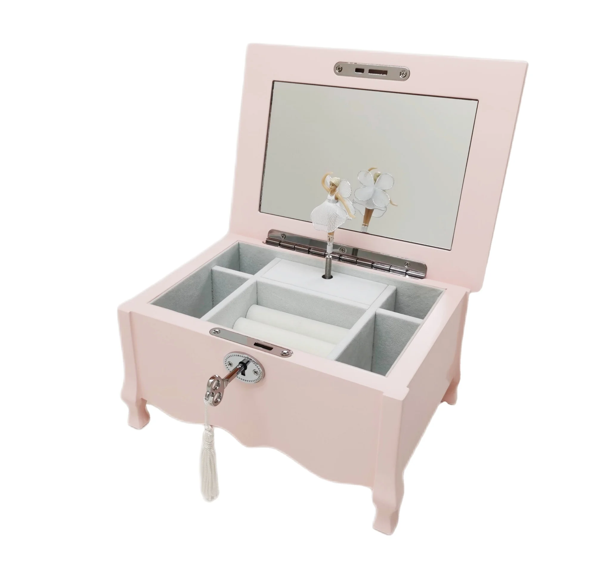 

Luxury Princess Pink With Lock Key Girls Kids Gift Dancing Ballerina Custom Jewelry Box Music Box Musical Trinket Box