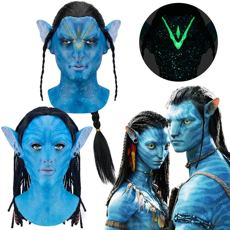 

Aar Neytiri Jake Sully Cosplay Mask Latex Head Cover Halloween Party Cosplay Costume Props Latex Mask for Adults