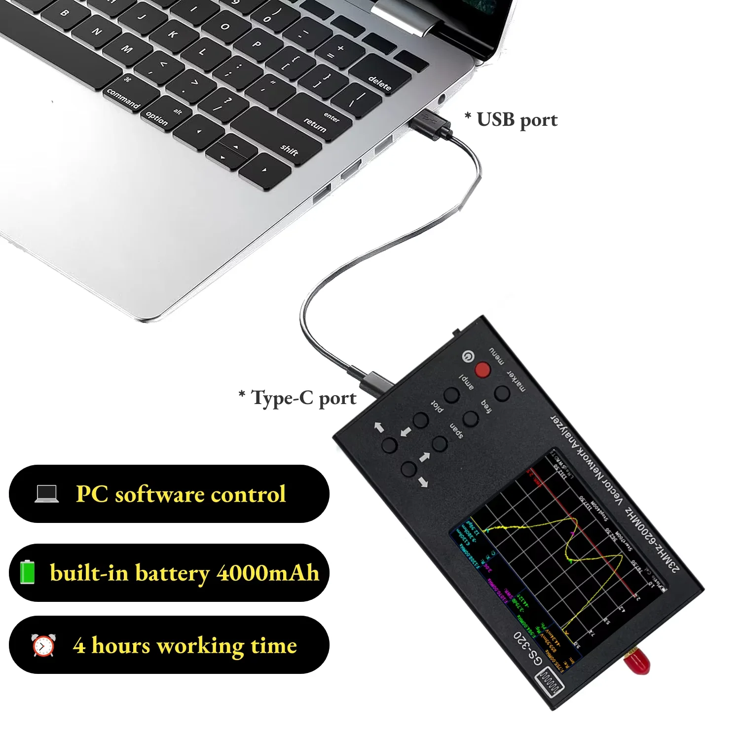 Nanovna GS320 Vector Network Analyzer 23MHz-6.2GHz Antenna Analyzer Ham Radio Provide PC Software 10KHz Frequency Resolution