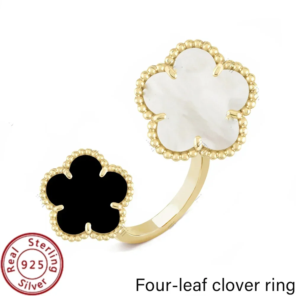 Charming VCA Four-Leaf Clover Ring S925 Silver Luxury holiday party gifts 2024 Trendsetting Accessory Sparkling Allure  Elegant