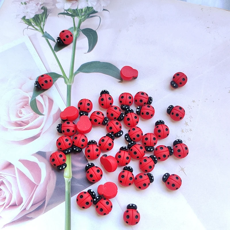 20Pcs New Resin Kawaii Mini Cute Imitation Convex Round Seven Star Ladybug Clipbook DIY Fashion Hairpin Decoration Crafts