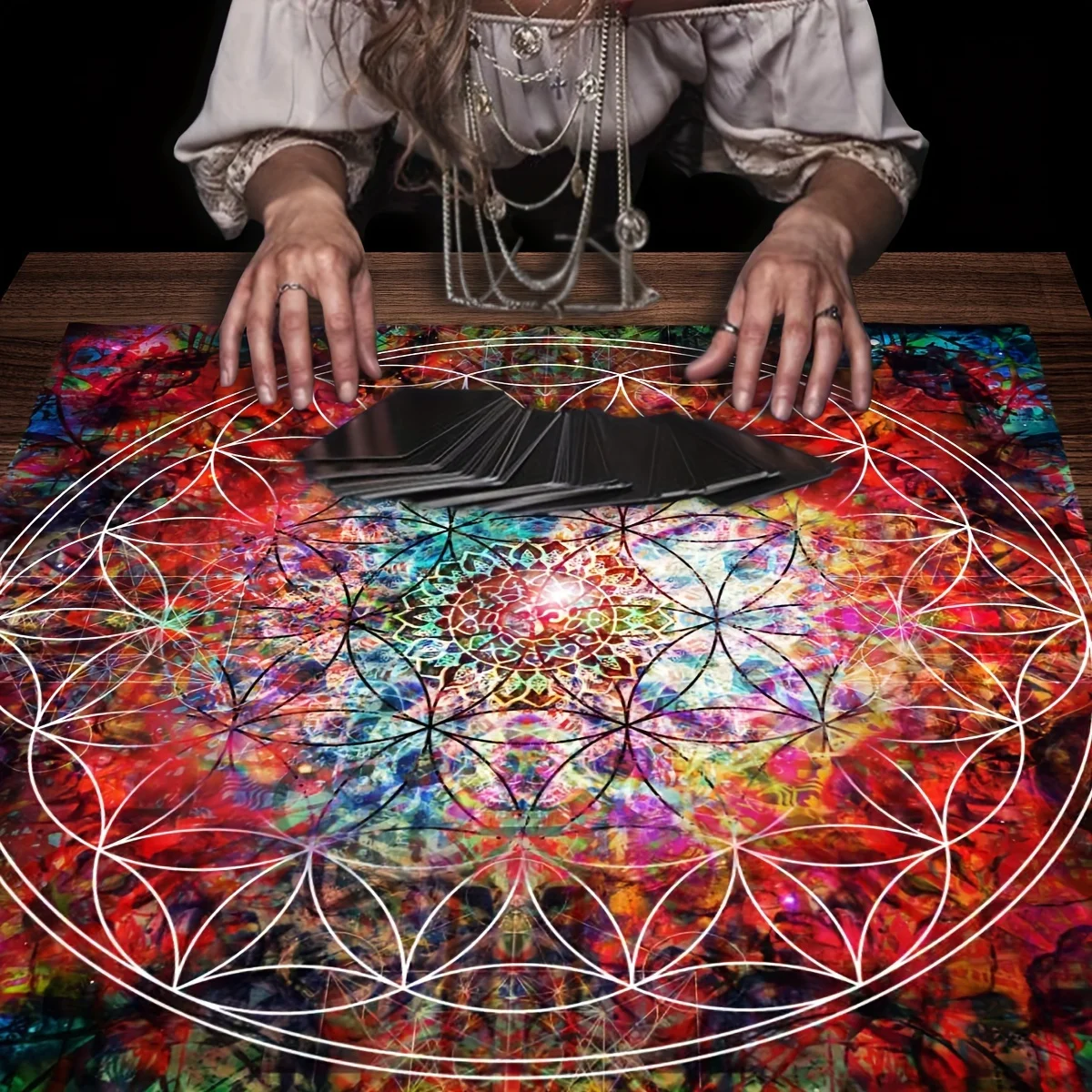1pc Mandala Starry Sky Moon Phase Tarot Tablecloth, Witchcraft Astrology Altar Cloth for Card Reading, Card Game & Bedroom Decor