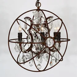 Medieval Retro Crystal Earth Birdcage Chandelier American Church Industrial Loft Wrought Iron Round Candle Light LED