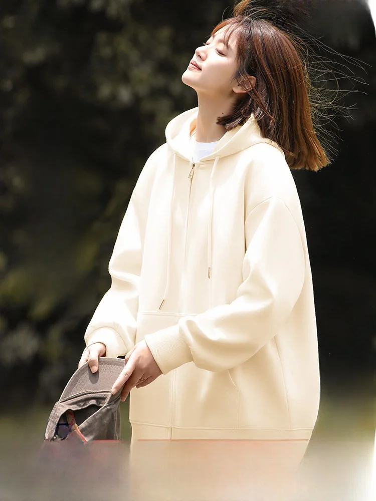 

Свободная женская толстовка-кардиган в корейском стиле, весенняя, на молнии, маленький размер, из смесового хлопка и полиэстера