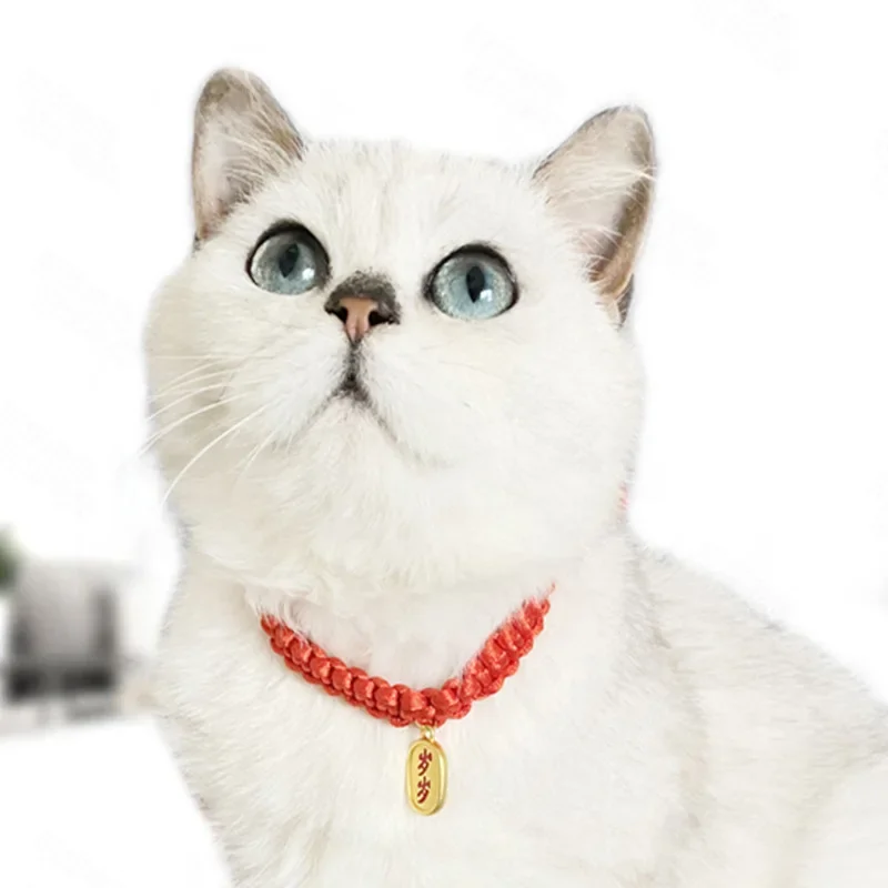 1pcs Red Handmade Woven Cat Collar Hanging Pendant Necklace Collar Lucky Bless Tag Adjustable Puppy Kitten Pet Necklace