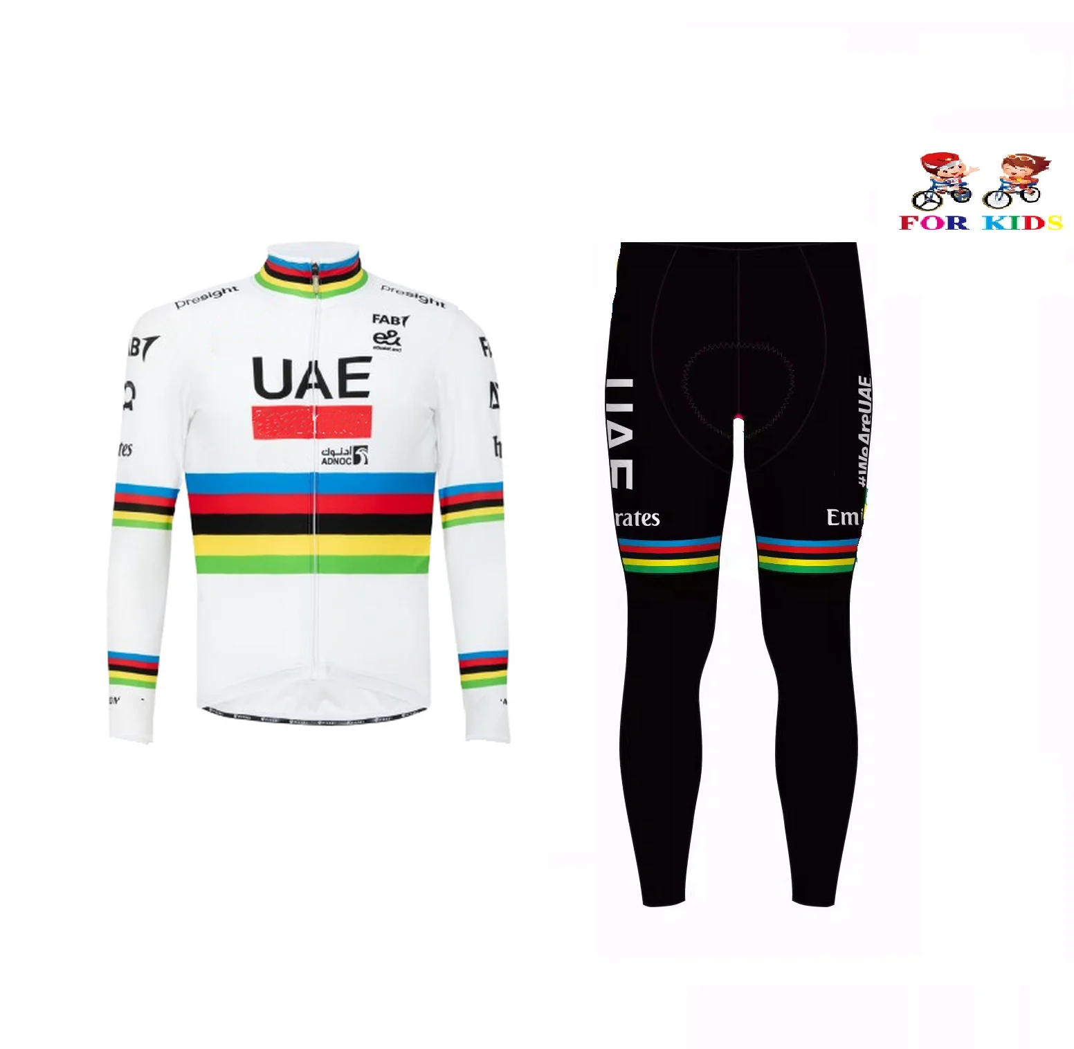 SPRING SUMMER KID'S 2024 UAE TEAM World Champion Children Long Sleeve Cycling Jersey  Bicycle Clothing With PANTS Ropa Ciclismo