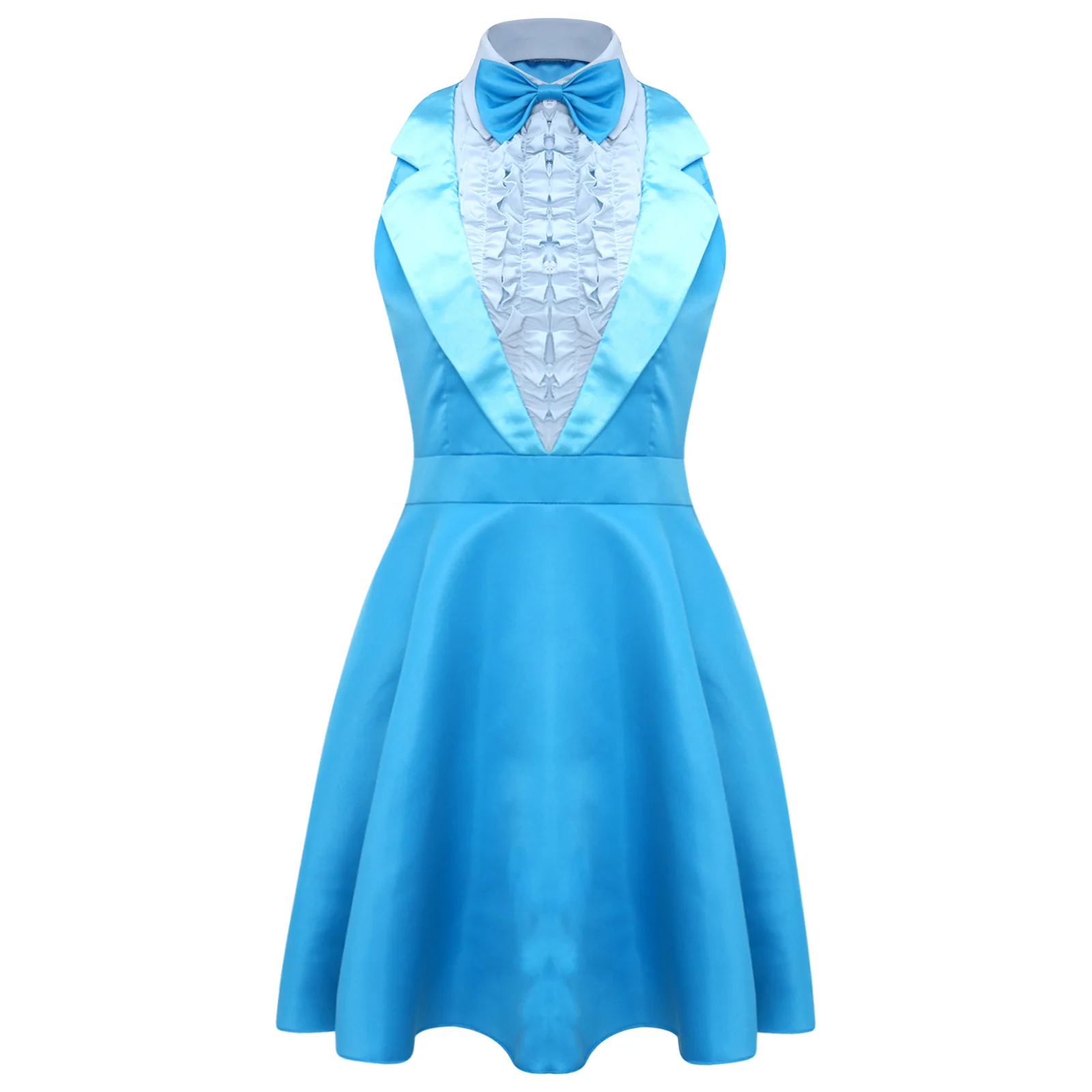 Womens Cosplay Domme Pakken Jurk Bowtie Mouwloze Ruches A-lijn Jurk voor Halloween 70s 80s Dumber Kostuum Dress-up Party Raves