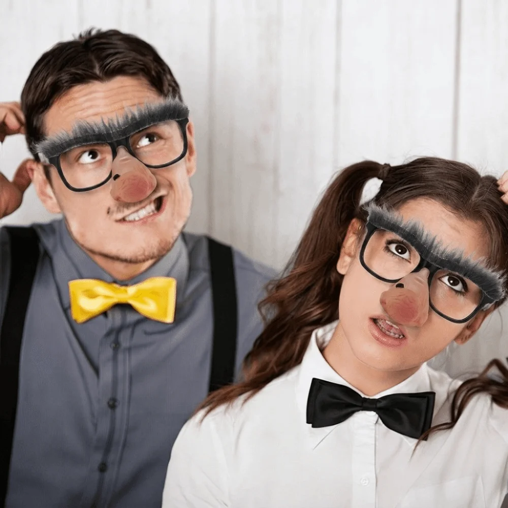 Funny Square Frame Disguise Glasses Black Eyebrows Fluffy Eyebrows Fake Nose Costume Glasses Oversized Nose Lightweight