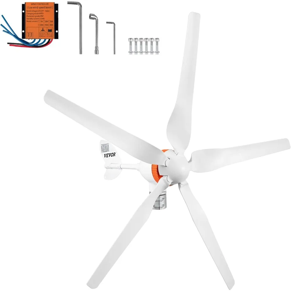 

Wind Turbine Generator, 12V/24V Wind Turbine Kit, 500W Wind Power Generator with MPPT Controller 5 Blades Auto Adjust