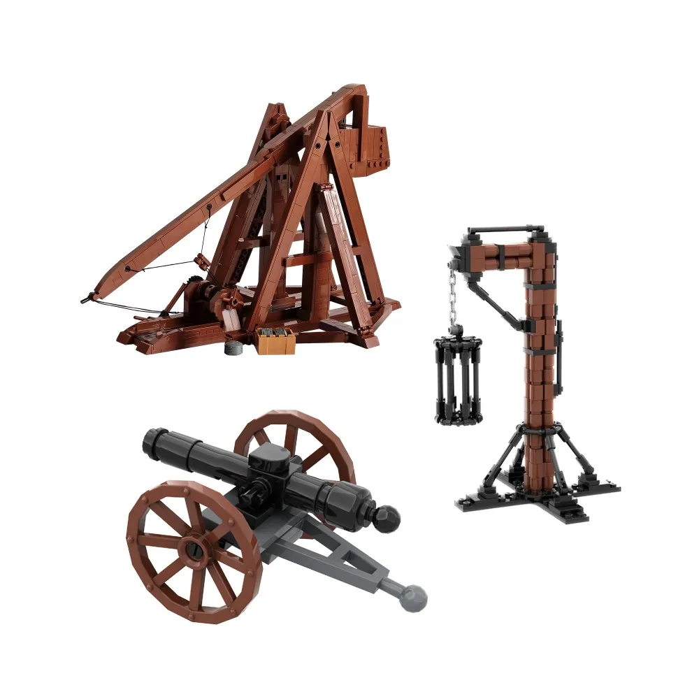 Gobricks MOC Military Battlefield Weapons Gibbet Building Blocks Imperial Soldiers Medieval Trebuchet Bricks Toys Children Gift