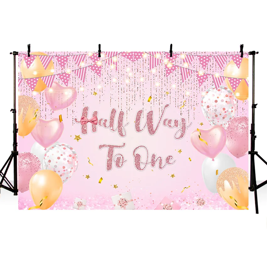 Mehofond Photography Backdrops Rose Pink Balloon Half Way to One Baby Birthday Party Cake Smash Decor Background Photo Studio