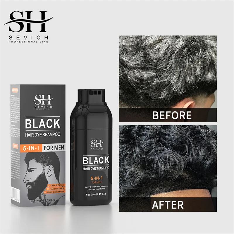 250ml Natural Black Hair Dye Shampoo for men Instant Gray To Black ginger hair dye Repair White Hair Care Black Beard Shampoo