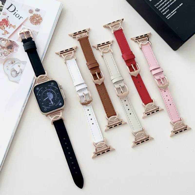 Small Waist D Shape Leather Strap For Apple Watch 41mm 45 44 40 42 38 49 ultra Correa Band For iWatch Series 8 7 SE 6 5 4