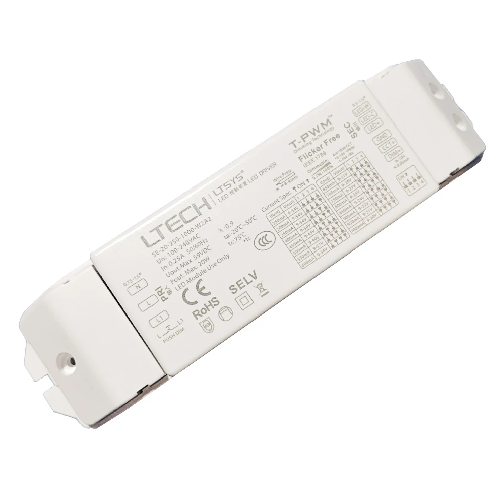 LTECH New 0-10V Dimming Driver 100V 240V Input 20W 250-1000mA Output CC Constant Current CCT Tunable White Drive Flicker Free