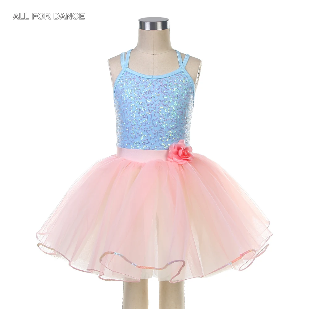 

25020 New Ballet Costumes Kids Ballet Costumes Sky Blue Stretch Sequin Top with Pink Tulle Tutu Skirts Kids' Cute Ballet Tutus