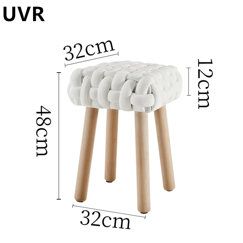 UVR Creative Design Fashion Weaving Bedroom Cute Girls Dressing Stool Modern Simple Nordic Solid Wood Light Luxury Makeup Bench