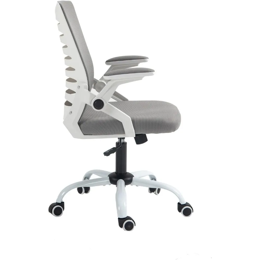 Chaise de Bureau Ergonomique à Dossier en Maille, Accoudoir Rabattable avec Support Lombaire pour Ordinateur