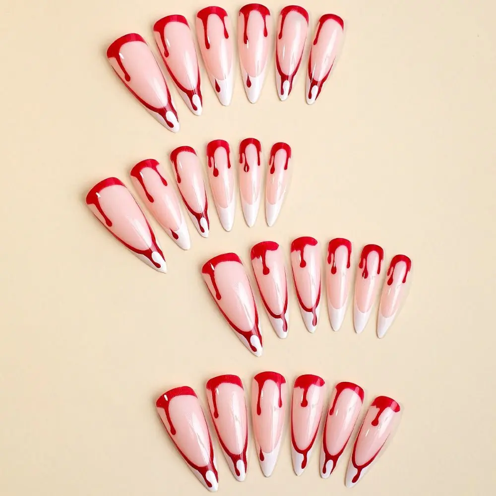 Manicura portátil, uñas postizas de almendra, uñas postizas de longitud larga para Halloween, cobertura completa, cabeza puntiaguda, prensa en las uñas