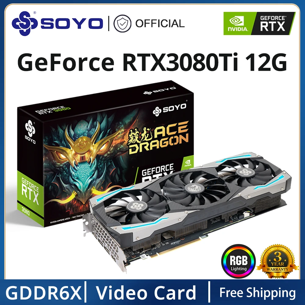 SOYO Full New Graphics Card 1660Super 2060 3060 3070Ti 3080Ti GDDR6/GDDR6X 8G 12G Cards Gaming Video Card NVIDIA Computer GPU