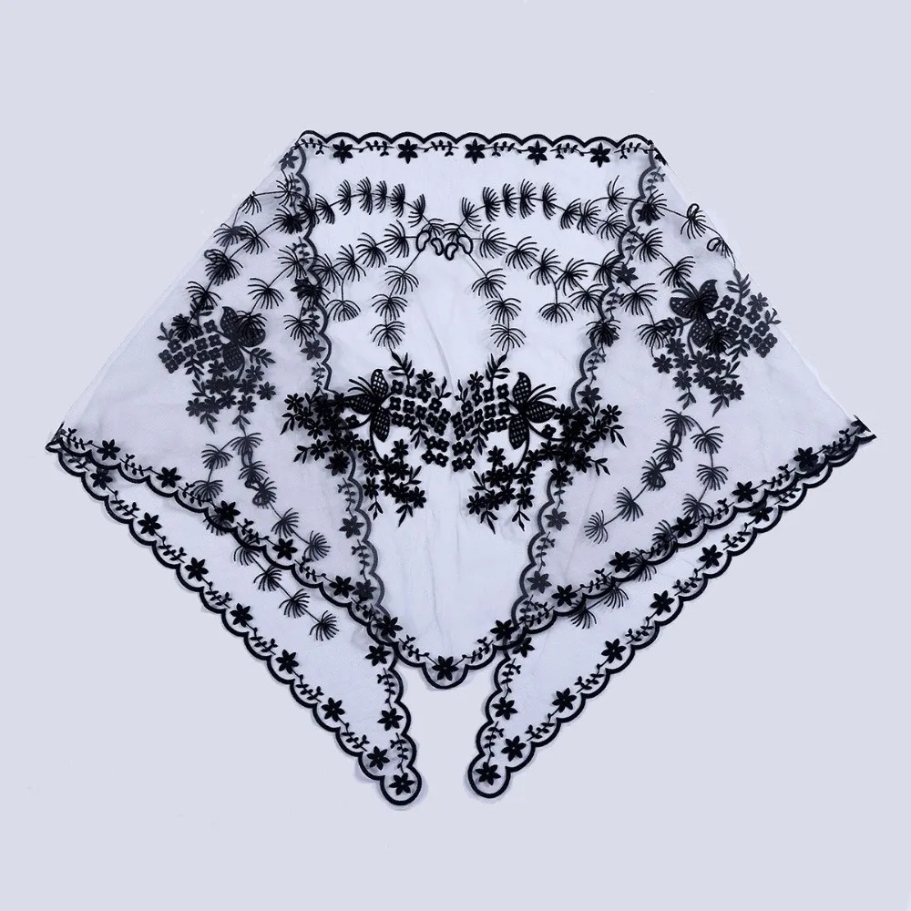 Vintage Lace Triangle Head Scarf Triangle Shape Embroidered Design Lace Head Veil Waist Cover Up Multi Use