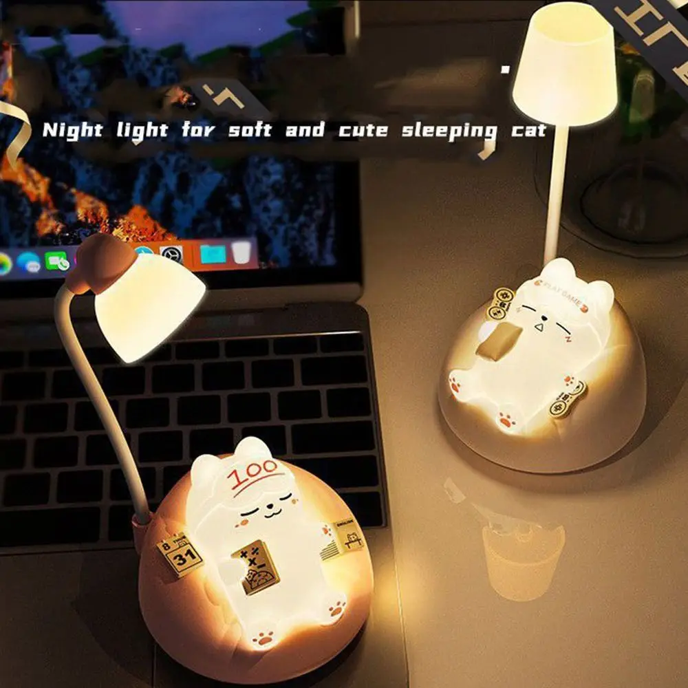 

USB Charging Sleeping Cat Night Light Eye Protection Dimming Bedside Table Lamp Soft Light Desktop Sleeping Atmosphere Light