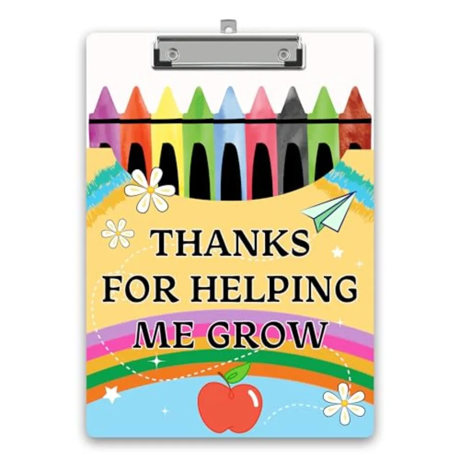 

Teacher Wooden Clipboard, Crayon Rainbow Clipboard with Metal Clip, Cute Office Supplies Double-Sided Print, for Office School