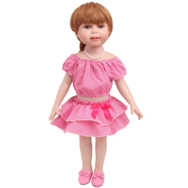 18 Inch Doll Girl Plaid Set, One or Two on Top, Fresh Color Matching Set, Fashionable Doll, Summer Minimalist Outfit Accessories