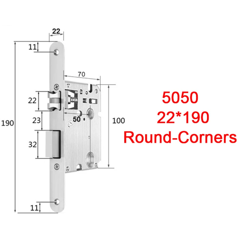 5050 5572 6072 190 220 235*22 Round Corners steel security fingerprint door lock body,Mechanical lock accessories