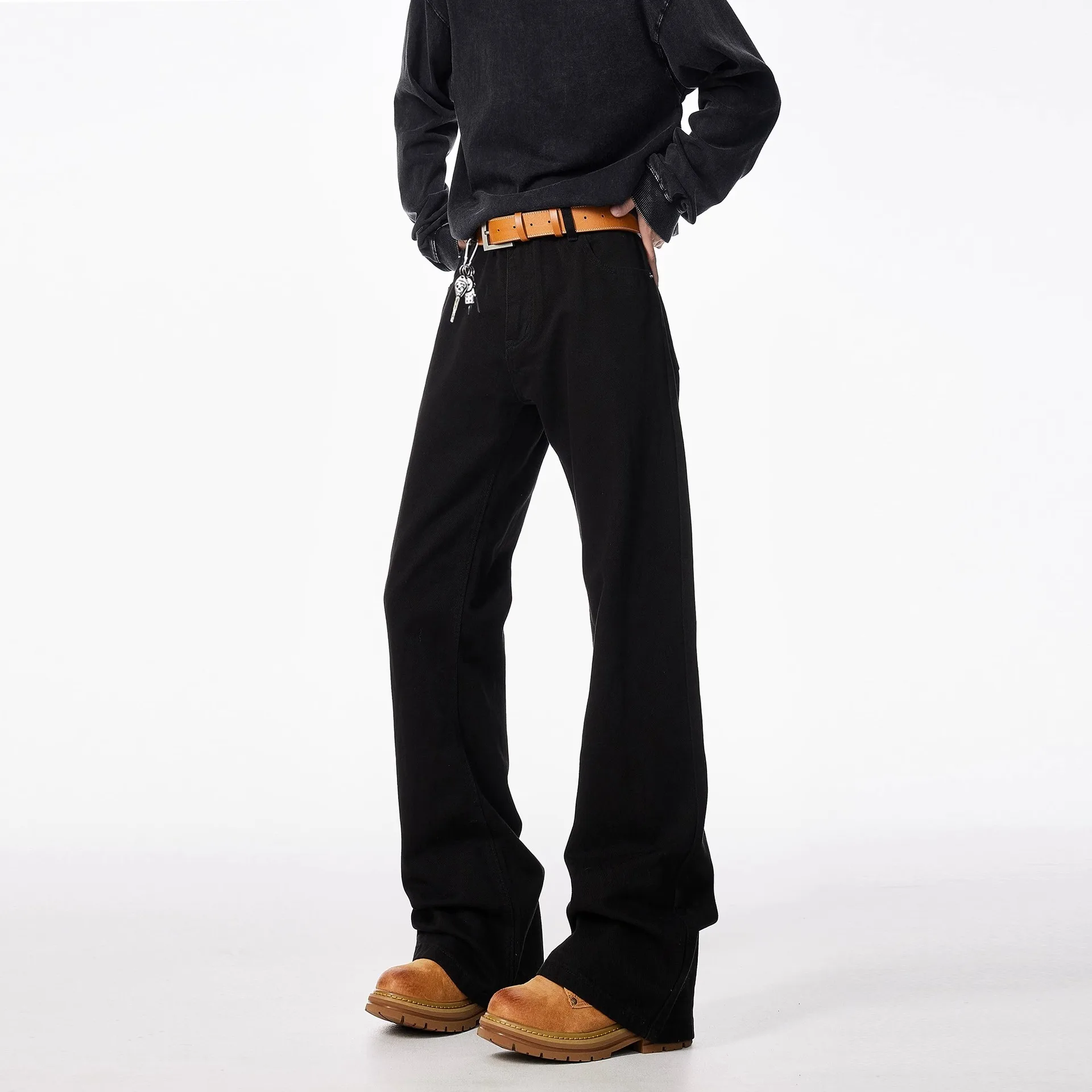 مضيئة السراويل الرجال جان عالية الخصر الدنيم غسلها الجينز مستقيم بانت الكاحل طول عادية تقسم المتعثرة الصلبة سستة يطير #3