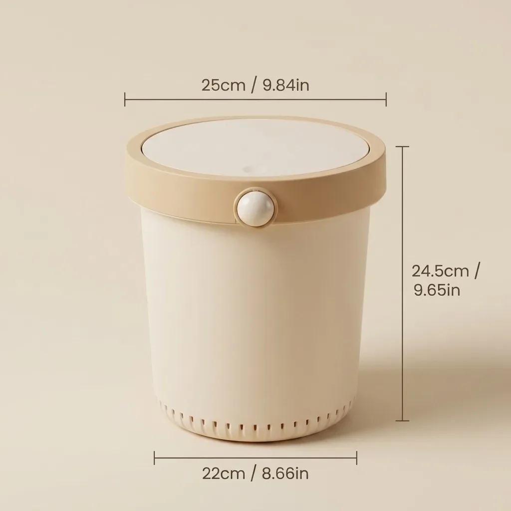 Ronde plastic prullenbak met deksel, drukknop, waterdicht, voor toilet, badkamer, keuken, bureau, geurbestendig