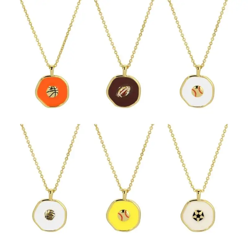 

652F Sports Ball Pendant Neck Chain Necklace Lightweight Steel Neck Jewelry For Active Lifestyle Fashion Gift