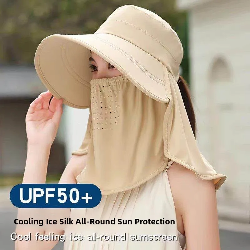 

Шляпа из ледяного шелка с защитой от солнца и УФ-излучения для женщин, летняя, с широкими полями, для сбора чая