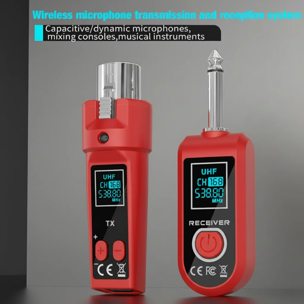 UHF Wireless Converter Dynamic Condenser Universal Recharge XLR Transmitter and Receiver for Mic Audio Mixer Guitar