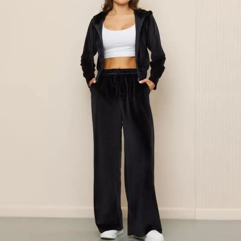 39BC Comfortabele damesfluwelen hoodie-joggerset elastische stof trainingspakken voor hardlopen in sportschool en casual