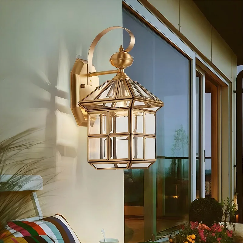 European Outdoor Full Copper Wall Lamp Balcony Corridor  Waterproof Brass Porch Lights  Villa Courtyard LED Exterior Lighting