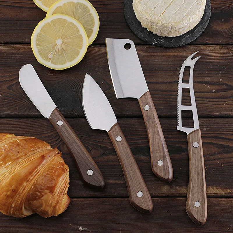 Stainless Steel Cheese Knives Set with Beautiful Walnut Wood Handle for Charcuterie Board Party Wedding Christmas