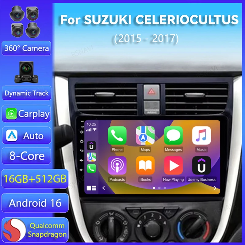 Autoradio Android 16 Carplay Auto WIFI+4G pour SUZUKI CELERIO/CULTUS 2015 2016 2017 Lecteur multimédia GPS Stéréo 2din
