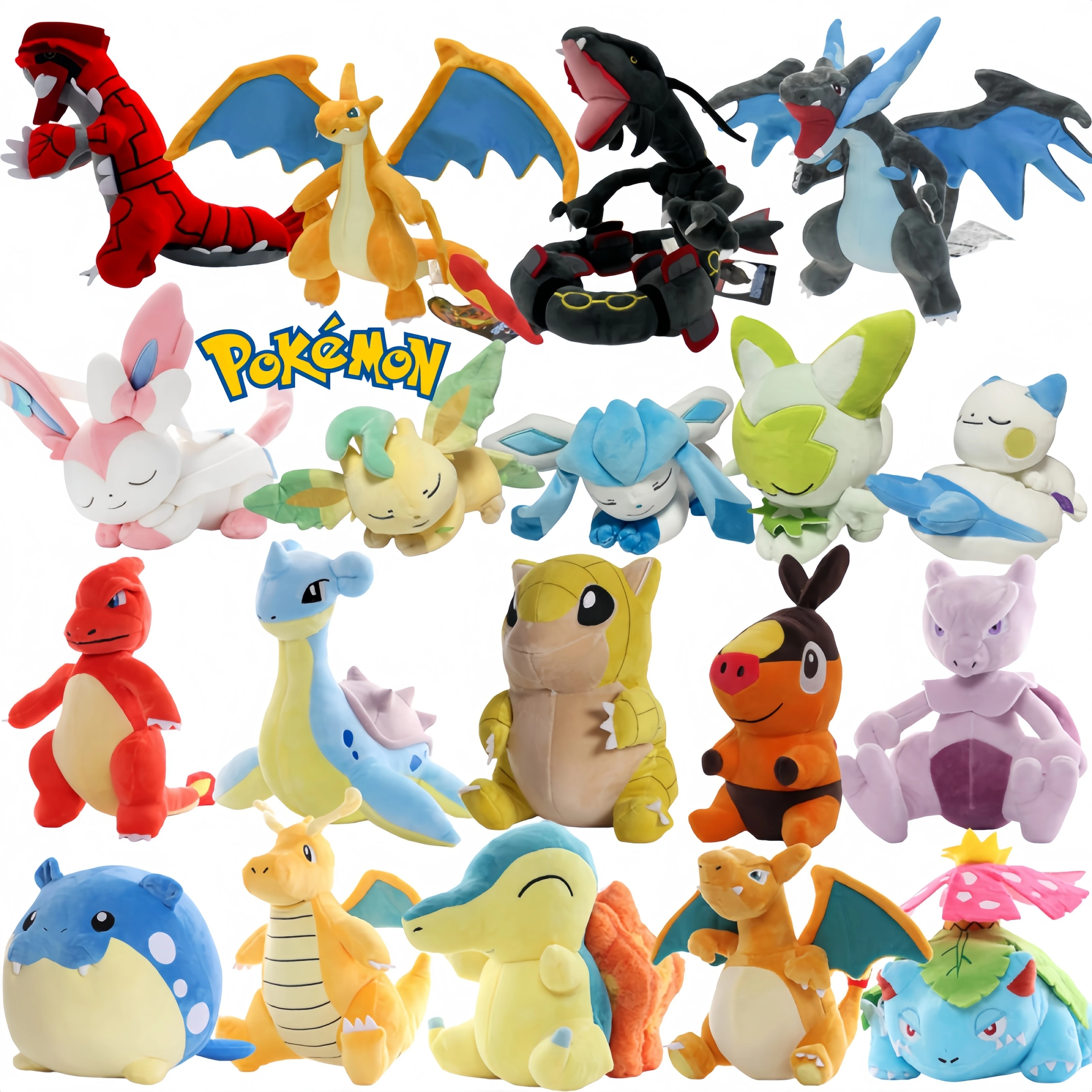 New Pokemon Plush Toys Groudon Rayquaza Charizard Sylveon Leafeon Glaceon Lapras Cyndaquil Soft Stuffed Animals Toys Kids Gifts