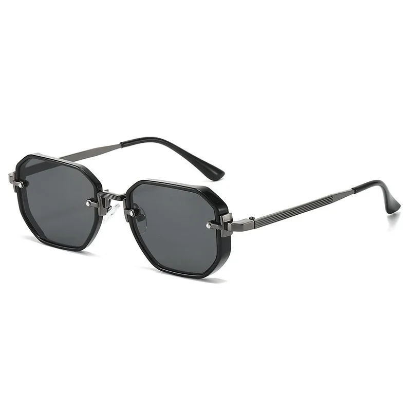 Trendy Street Style Sunglasses Simple Individual UV Resistant Travel Beach Polygonal Metal High-end Glasses for Men and Women