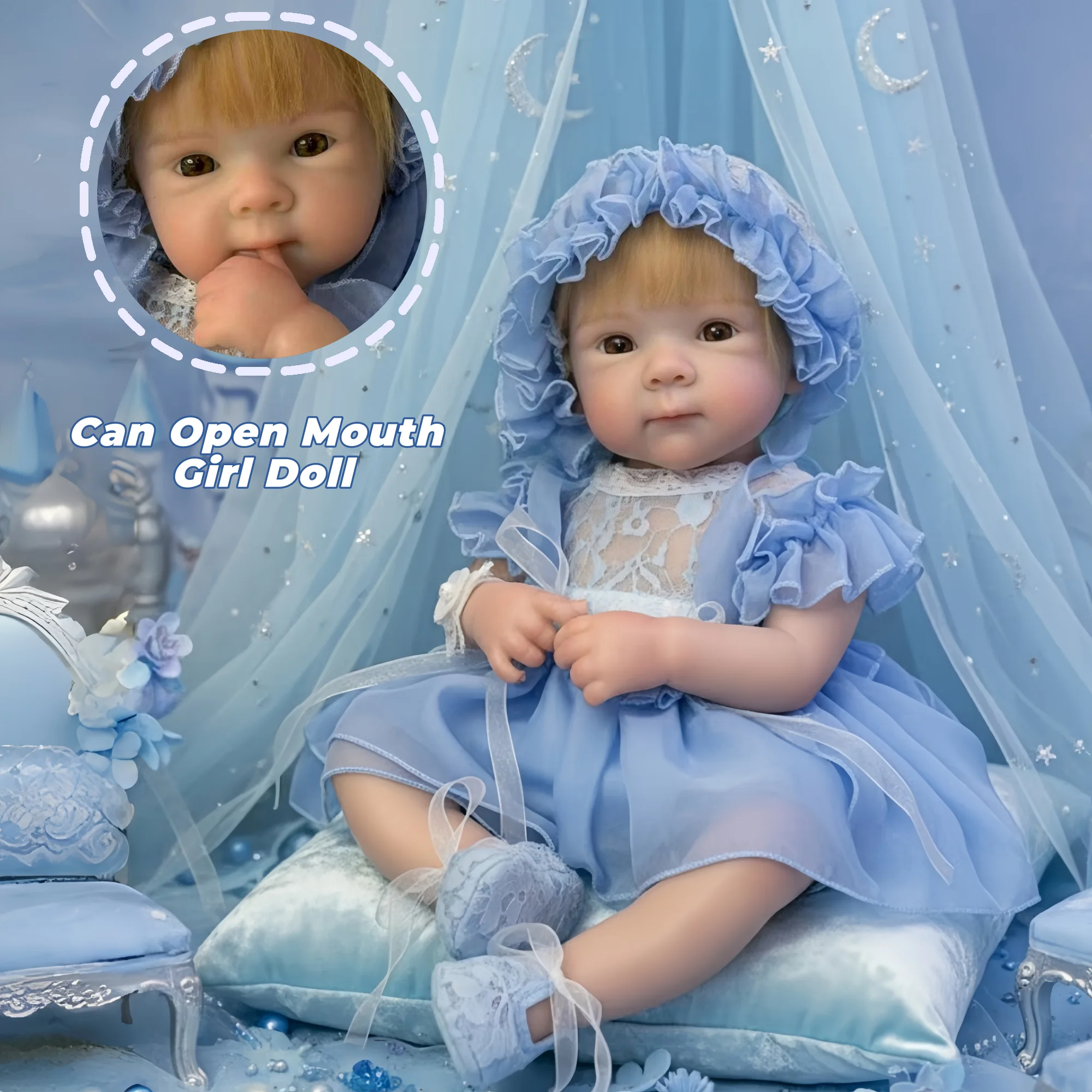 Leuke Kan Open Mond 18Inch Geworteld Haar Bettie Siliconen Meisje Pop Al Geschilderd Soft Touch Waterdichte bebe reborn pop Voor Kinderen