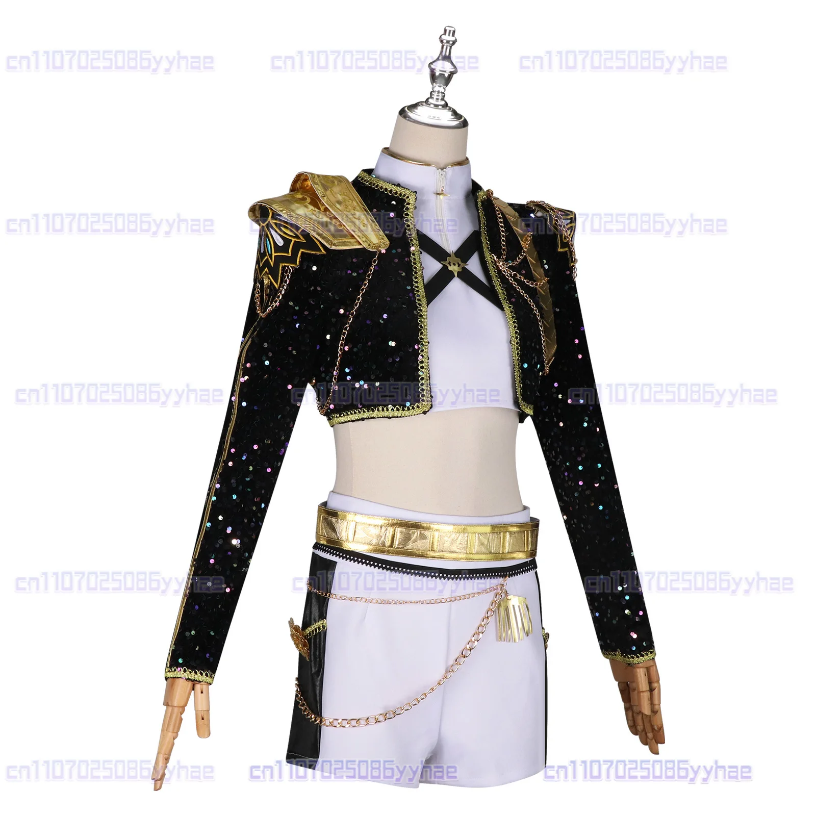 Niños negro dorado Rumi Zoey Mira Cosplay Anime Huntrix disfraz peluca mujeres niñas uniforme gótico fiesta de Halloween ropa de escenario