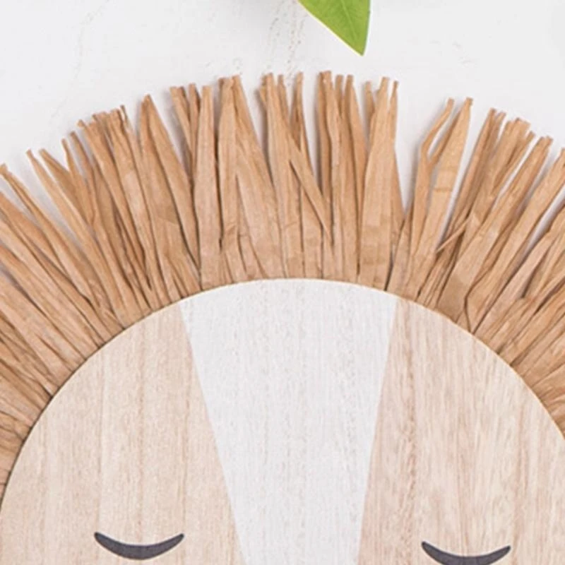 Handmade Lions Wall Decors Raffias Handwovens Animal Head Wall Hangings Ornament for Nurserys Baby Room Kindergarten Home Decors