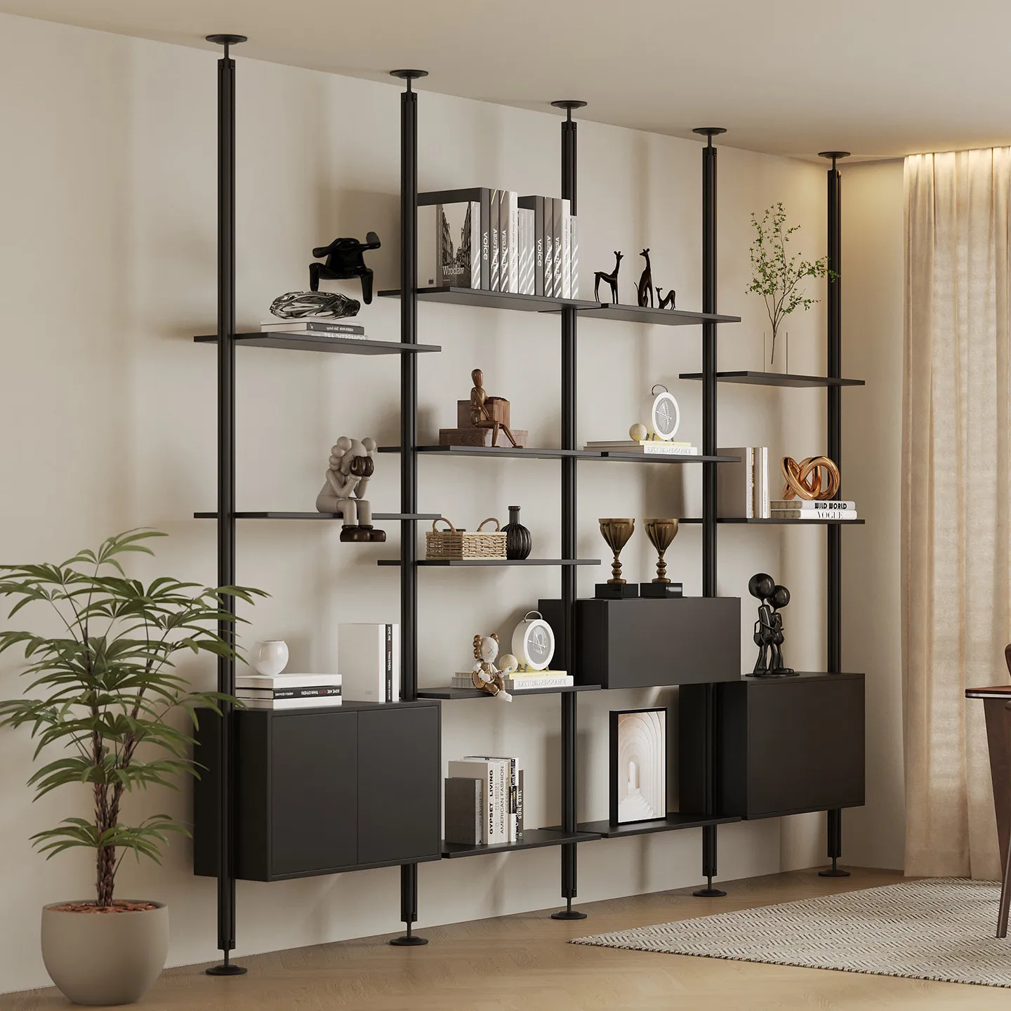 Aluminum profile non-punching shelf, antique bookshelf, living room entrance partition rack, indomitable display rack